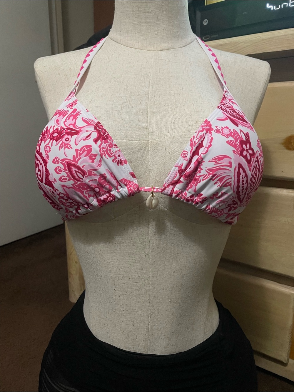 Pink Floral Triangle Bikini Top